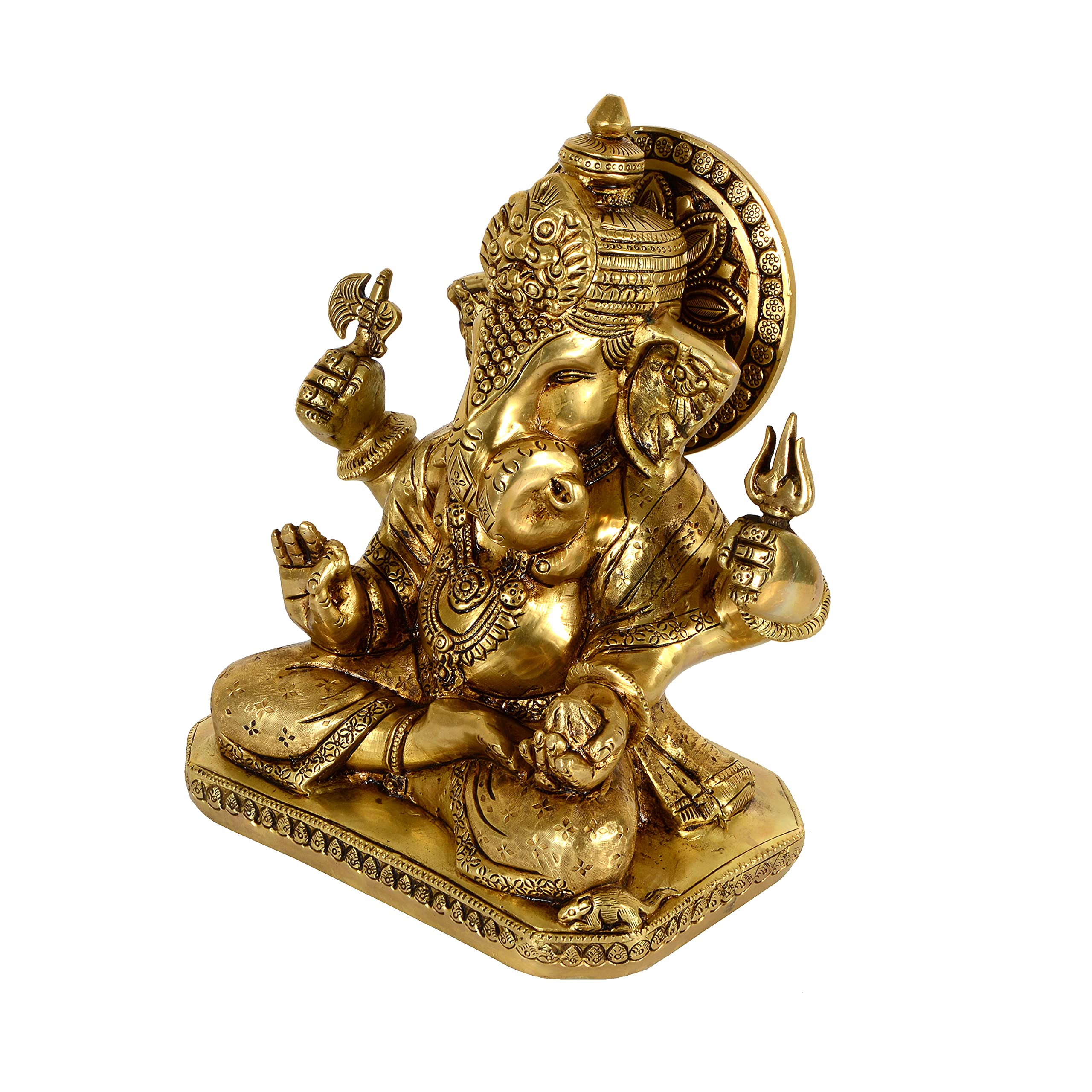 Kalarambh Brass Ganesha/Ganesh/Ganpati Idol Murti Statue For Home Pooja Puja Mandir Decor Collectible Handicraft Art, Yellow, 8